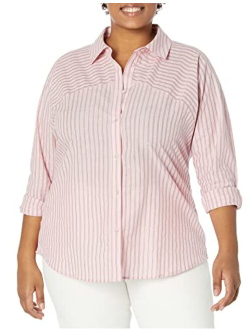 Foxcroft Women's Natalie Long Sleeve Glitzy Stripe Blouse