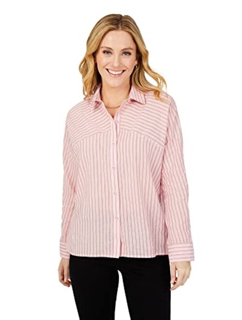 Foxcroft Women's Natalie Long Sleeve Glitzy Stripe Blouse