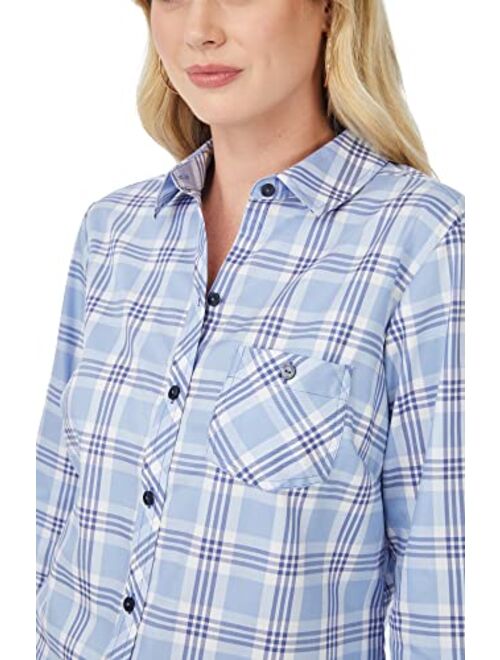 Foxcroft Women's Hampton 3/4 Sleeve Blue Plaid Shirt