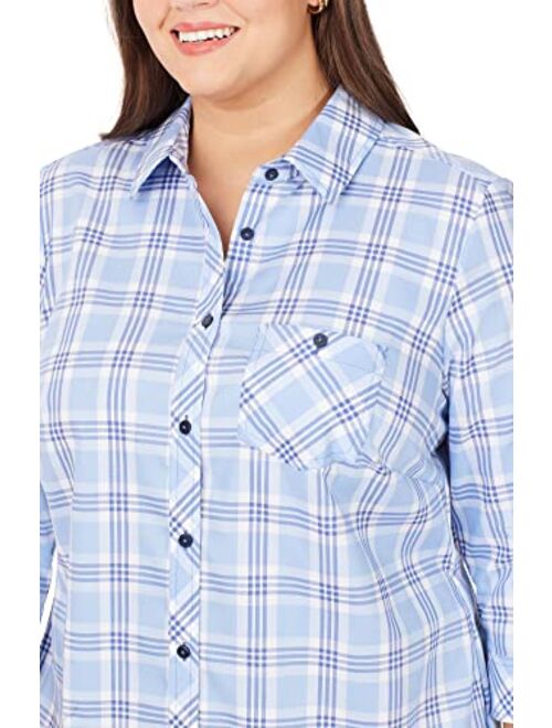 Foxcroft Women's Hampton 3/4 Sleeve Blue Plaid Shirt