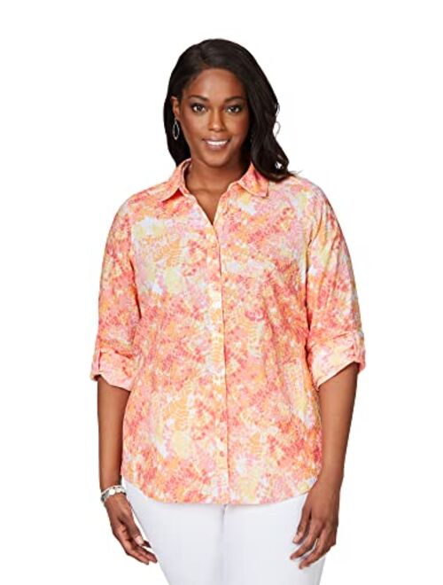 Foxcroft Women's Zoey Long Sleeve with Roll Tab Starburst Blouse