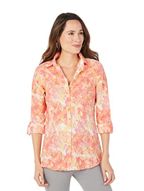 Foxcroft Women's Zoey Long Sleeve with Roll Tab Starburst Blouse