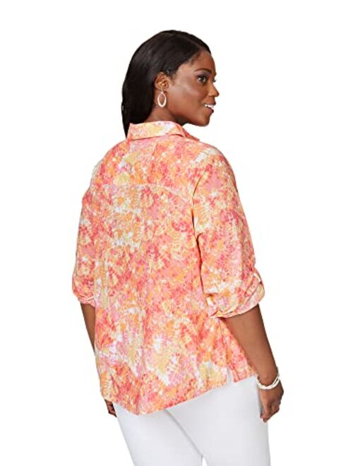 Foxcroft Women's Zoey Long Sleeve with Roll Tab Starburst Blouse