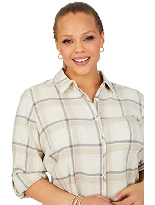 Foxcroft Women's Charlie Long Sleeve with Roll Tab Frost Plaid Blouse