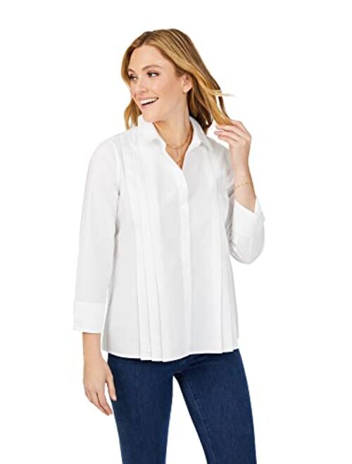 Foxcroft Women's Jewel Long Sleeve with French Cuff Solid Ppo Blouse