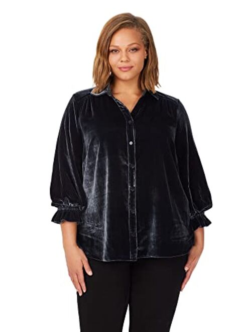 Foxcroft Women's Riven Long Sleeve Plush Velvet Blouse