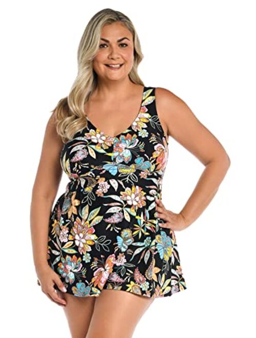 Maxine Of Hollywood Women's Standard Long Tankini Swim Dress (No Panty)