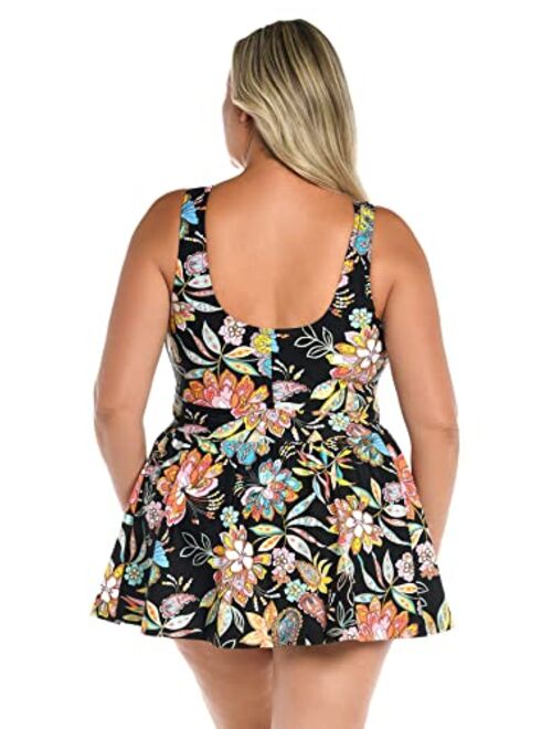 Maxine Of Hollywood Women's Standard Long Tankini Swim Dress (No Panty)