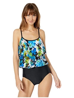 Women's Plus-Size 2-Tiered Ruffle One Piece Swimsuit