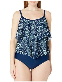 Women's Plus-Size 2-Tiered Ruffle One Piece Swimsuit