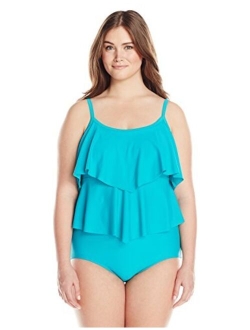 Women's Plus-Size 2-Tiered Ruffle One Piece Swimsuit