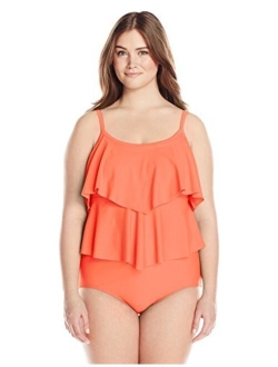 Women's Plus-Size 2-Tiered Ruffle One Piece Swimsuit