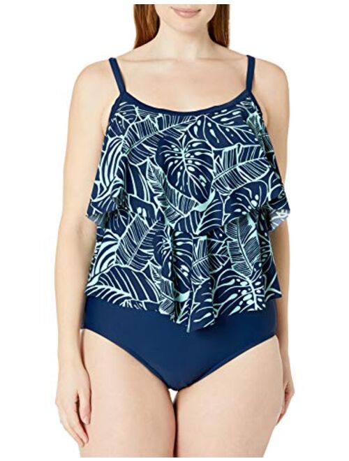 Maxine Of Hollywood Women's Plus-Size 2-Tiered Ruffle One Piece Swimsuit