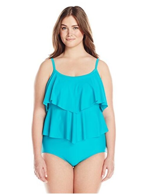 Maxine Of Hollywood Women's Plus-Size 2-Tiered Ruffle One Piece Swimsuit