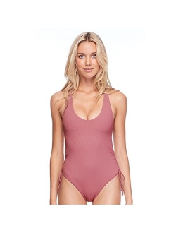 Women's Missy Ruched Side V-Neck One Piece Swimsuit