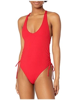 Women's Missy Ruched Side V-Neck One Piece Swimsuit