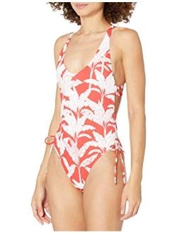 Women's Missy Ruched Side V-Neck One Piece Swimsuit