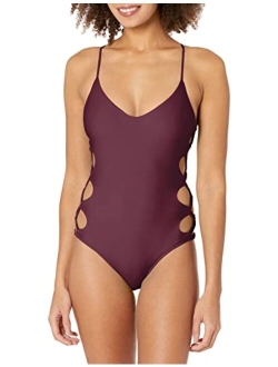 Smoothies Crissy Solid One Piece Swimsuit with Strappy Side Detail, Smoothies Snow, Large