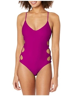 Smoothies Crissy Solid One Piece Swimsuit with Strappy Side Detail, Smoothies Snow, Large