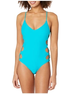 Smoothies Crissy Solid One Piece Swimsuit with Strappy Side Detail, Smoothies Snow, Large