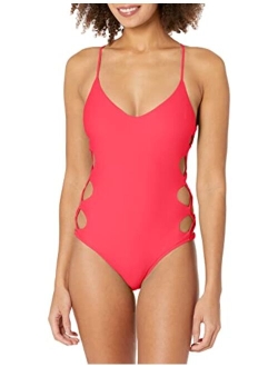 Smoothies Crissy Solid One Piece Swimsuit with Strappy Side Detail, Smoothies Snow, Large