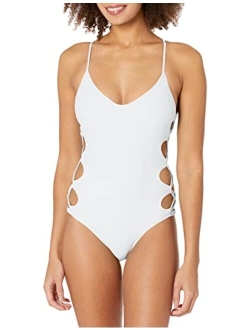 Smoothies Crissy Solid One Piece Swimsuit with Strappy Side Detail, Smoothies Snow, Large