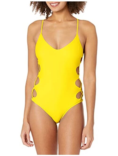 Body Glove Smoothies Crissy Solid One Piece Swimsuit with Strappy Side Detail, Smoothies Snow, Large