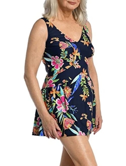 V-Neck Swim Dress One Piece Swimsuit