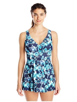 V-Neck Swim Dress One Piece Swimsuit