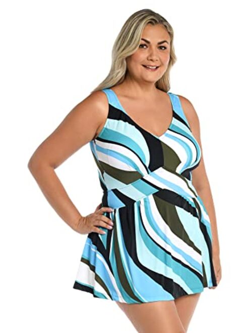 Maxine Of Hollywood V-Neck Swim Dress One Piece Swimsuit