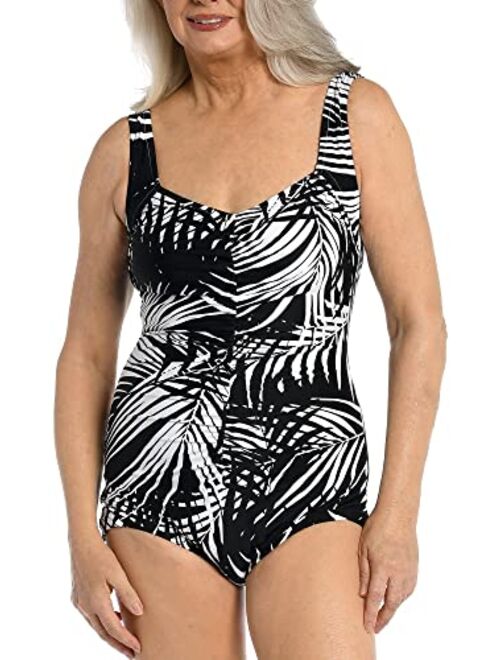 Maxine Of Hollywood Women's Standard Shirred Front Girl Leg One Piece Swimsuit