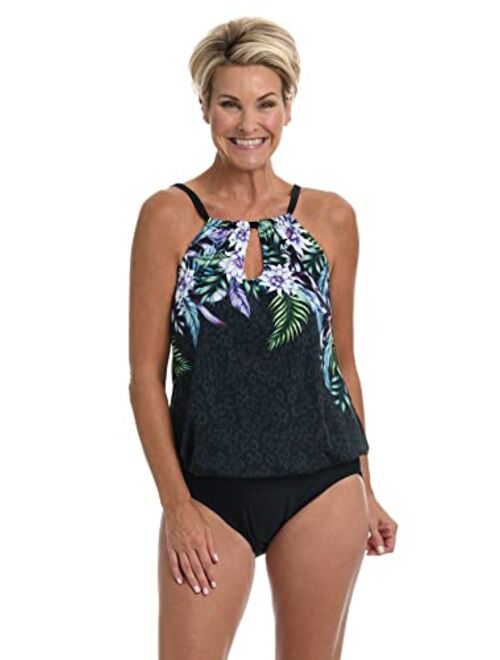 Maxine Of Hollywood High Neck Keyhole Blousan Mio One Piece Swimsuit