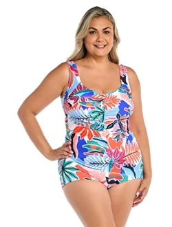 Women's Shirred Front Girl Leg One Piece Swimsuit