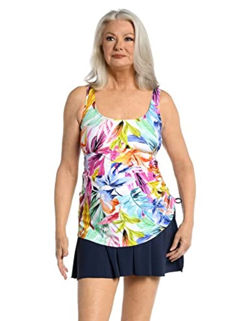 Maxine Of Hollywood Shirred Skirted Swim Dress One Piece Swimsuit