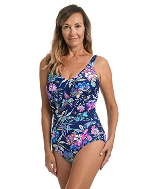 Maxine Of Hollywood Shirred Front Surplice One Piece Swimsuit