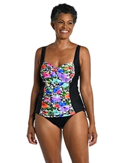 Over The Shoulder Shirred Tankini Swimsuit Top