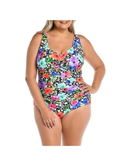 V-Neck Twist Front Shirred One Piece Swimsuit