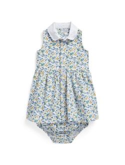 Baby Girls Floral Cotton Shirtdress and Bloomer, 2 Piece Set