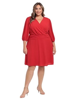 Women's Shirred Surplice Bishop Sleeve Dress