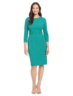 Women's Work Office Business Sheath Dress with Button Waist Detail