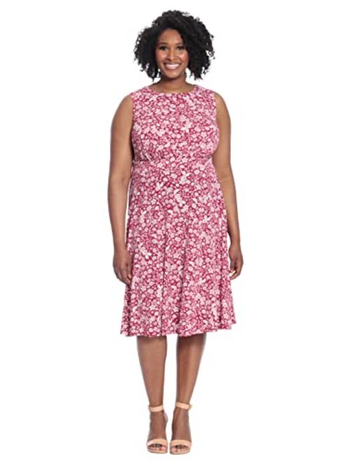 London Times Women's Floral Printed Sleeveless Midi Dress