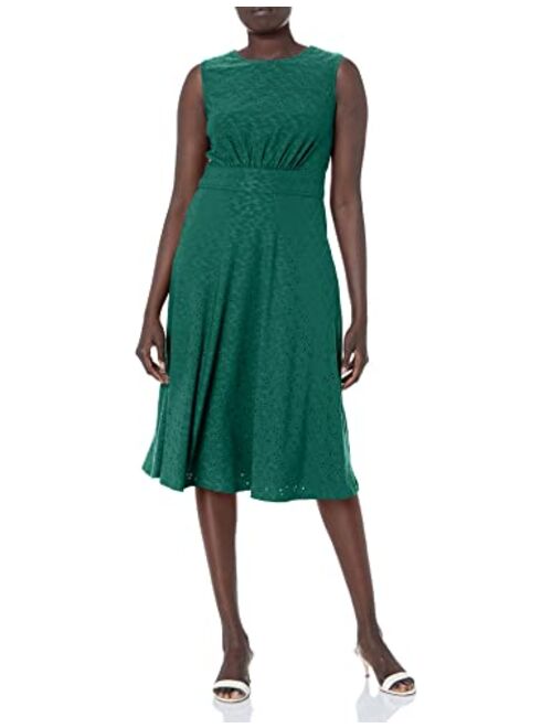 London Times Women's Eyelet Jersey Slvless Midi Dress