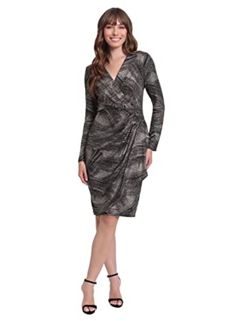 London Times Women's Plus Size Long Sleeve Surplus Bodice Dress with Draping Detail