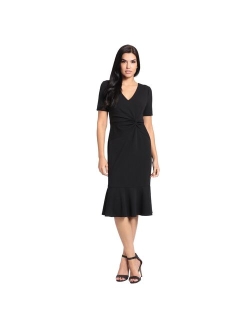 Women's V-Neck Twist Midi with Flounce