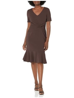 Women's V-Neck Twist Midi with Flounce