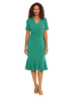 Women's V-Neck Twist Midi with Flounce