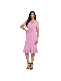 Women's V-Neck Twist Midi with Flounce