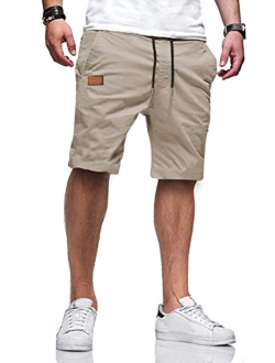 JMIERR Mens Casual Shorts - Cotton Drawstring Summer Beach Stretch Twill Chino Golf Shorts