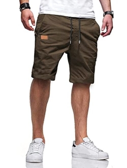 JMIERR Mens Casual Shorts - Cotton Drawstring Summer Beach Stretch Twill Chino Golf Shorts