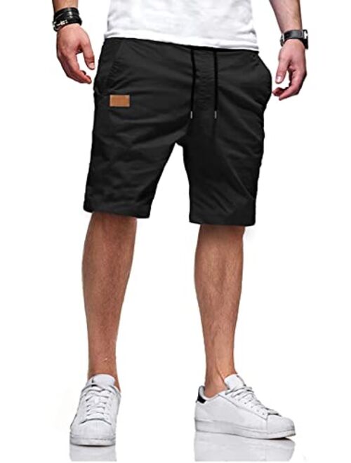 JMIERR Mens Casual Shorts - Cotton Drawstring Summer Beach Stretch Twill Chino Golf Shorts